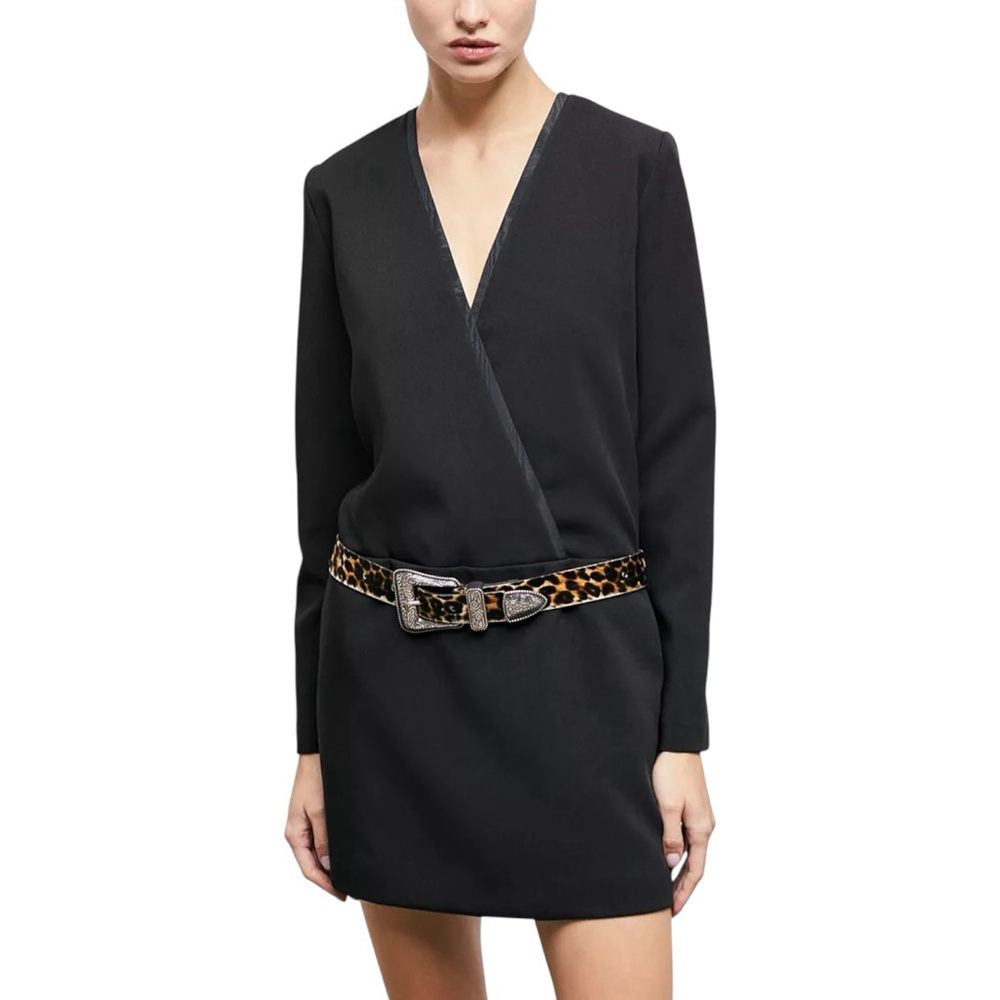 THE KOOPLES Crossover Drop Waist Long Sleeve Mini Dress Black Size XS